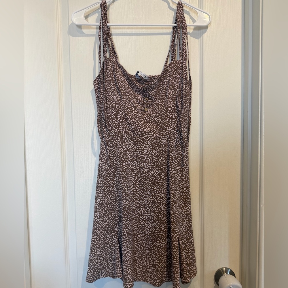 Zara Brown Spotted silky Strappy Mini Dress - Picture 2 of 8